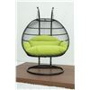 Image 1 : BRAND NEW GREEN CUSHION DOUBLE HANGING EGG CHAIR - RETAIL $1969 W/ FOLDABLE FRAME, POWDER COATED STE