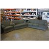 Image 1 : 3 PIECE ROLLED ARM GREEN FABRIC SOFA SET