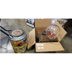 Box of Miller light glass dome, metal can, heaters and more