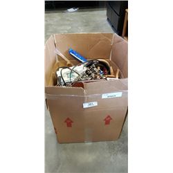 Box of vintage collectibles and shoe polisher etc