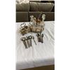 Image 1 : SILVER PALTE SERVING TRAY WITH GLASS CONDIMENT BOTTLES AND SILVER PLATE AND STAINLESS SPOONS
