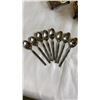 Image 2 : SILVER PALTE SERVING TRAY WITH GLASS CONDIMENT BOTTLES AND SILVER PLATE AND STAINLESS SPOONS