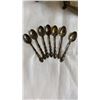 Image 3 : SILVER PALTE SERVING TRAY WITH GLASS CONDIMENT BOTTLES AND SILVER PLATE AND STAINLESS SPOONS