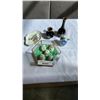 Image 1 : HAND PAINTED EGGS, 2 PLASTIC MOTHER OF PEARL VASES, DISH, AND VASE