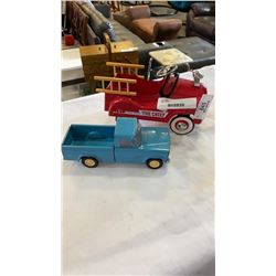 JEEP TIN PICKUP TRUCK AND METAL FIRE TRUCK