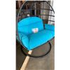 Image 2 : BRAND NEW BLUE CUSHION DOUBLE HANGING EGG CHAIR - RETAIL $1969 W/ FOLDABLE FRAME, POWDER COATED STEE