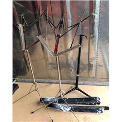 2 X SHEET MUSIC STAND, GUITAR STAND & 2 X INSTRUMENT SLINGS