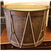Image 1 : ANTIQUE DRUM WITH GLASS TOP CREATING A SIDE TABLE