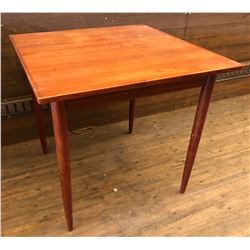 31" SQUARE TEAK TABLE W/ 2 LADDER BACK CHAIRS