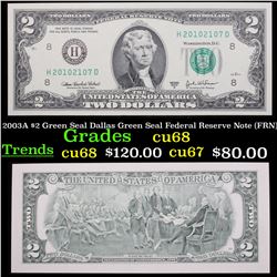 2003A $2 Green Seal Dallas Green Seal Federal Reserve Note (FRN) Grades Gem++ CU