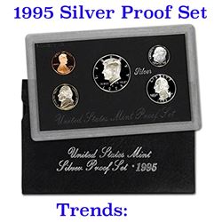 1995 United States Mint Silver Proof Set 5 coins  Black Box 