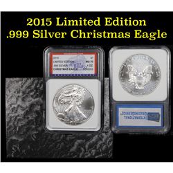 2015 Eagle, Limited Edition Christmas Eagle. 1st Day of Issue Silver Eagle Dollar $1 ms70, Perfectio