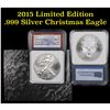 Image 1 : 2015 Eagle, Limited Edition Christmas Eagle. 1st Day of Issue Silver Eagle Dollar $1 ms70, Perfectio