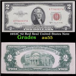 1953C $2 Red Seal United States Note Grades Choice AU