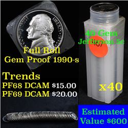 Proof 1990-s Jefferson nickel 5c roll, 40 pieces (fc)