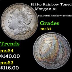 1921-p Rainbow Toned Morgan Dollar $1 Grades Choice Unc