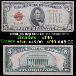 1928C $5 Red Seal United States Note Grades xf