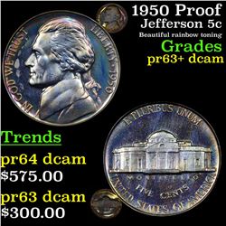 Proof 1950 Proof Jefferson Nickel 5c Grades Select+ Proof Deep Cameo