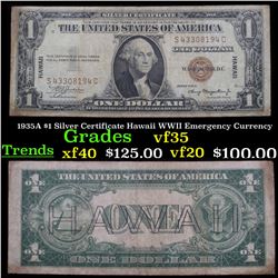 1935A $1 Silver Certificate Hawaii WWII Emergency Currency Grades vf++