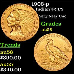 1908-p Gold Indian Quarter Eagle $2 1/2 Grades Choice AU/BU Slider