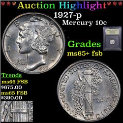 ***Auction Highlight*** 1927-p Mercury Dime 10c Graded GEM+ FSB BY USCG (fc)