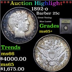 ***Auction Highlight*** 1892-o Barber Quarter 25c Graded GEM+ Unc By USCG (fc)