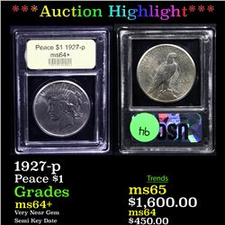 ***Auction Highlight*** 1927-p Peace Dollar $1 Graded Choice+ Unc By USCG (fc)