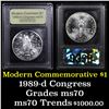 Image 1 : ***Auction Highlight*** 1989-d Congress Modern Commem Dollar $1 Graded ms70, Perfection By USCG (fc)