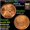 Image 1 : ***Auction Highlight*** 1925-p Lincoln Cent 1c Graded GEM+ Unc RD By USCG (fc)