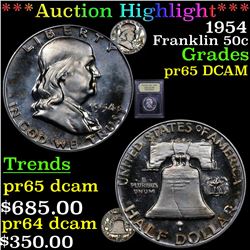 Proof ***Auction Highlight*** 1954 Franklin Half Dollar 50c Graded GEM Proof Deep Cameo BY USCG (fc)