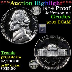 Proof ***Auction Highlight*** 1954 Proof Jefferson Nickel 5c Graded GEM++ Proof Deep Cameo By USCG (