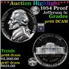 Image 1 : Proof ***Auction Highlight*** 1954 Proof Jefferson Nickel 5c Graded GEM++ Proof Deep Cameo By USCG (