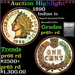 Proof ***Auction Highlight*** 1890 Indian Cent 1c Graded Gem++ Proof Red By USCG (fc)