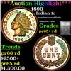 Image 1 : Proof ***Auction Highlight*** 1890 Indian Cent 1c Graded Gem++ Proof Red By USCG (fc)