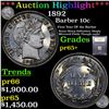 Image 1 : Proof ***Auction Highlight*** 1892 Barber Dime 10c Graded GEM+ Proof BY USCG (fc)