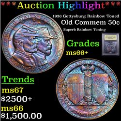 ***Auction Highlight*** 1936 Gettysburg Rainbow Toned Old Commem Half Dollar 50c Graded GEM++ Unc By