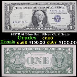 1957B $1 Blue Seal Silver Certificate Grades Gem++ CU