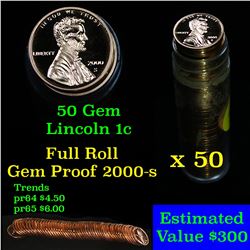 Proof 2000-s Lincoln cent 1c roll, 50 pieces (fc)