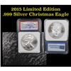 Image 1 : 2015 Eagle, Limited Edition Christmas Eagle. 1st Day of Issue Silver Eagle Dollar $1 ms70, Perfectio