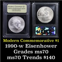 1990-w Eisenhower Modern Commem Dollar $1 Graded ms70, Perfection By USCG