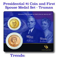 Presidential $1 Coin & First Lady Medal Set Harry S. Truman 1945-1953, Bess Truman