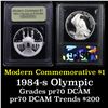 Image 1 : Proof ***Auction Highlight*** 1984-S Olympic Modern Commem Dollar $1 Graded GEM++ Proof Deep Cameo B