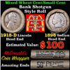 Image 1 : Mixed small cents 1c orig shotgun roll, 1918-d Wheat Cent, 1896 Indian Cent other end, Mcdonalds Wra