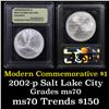 Image 1 : 2002-p Olympic Salt Lake Modern Commem Dollar $1 Graded ms70, Perfection By USCG