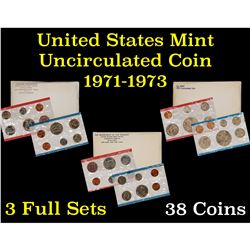 Group of 3 United States Mint Uncurculated Coin Sets In Original Government Packaging 1971-1973 35 c