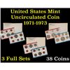 Image 1 : Group of 3 United States Mint Uncurculated Coin Sets In Original Government Packaging 1971-1973 35 c