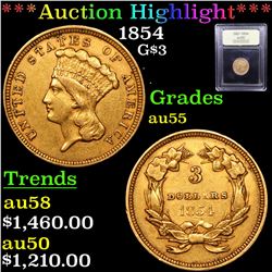 ***Auction Highlight*** 1854 Three Dollar Gold 3 Graded Choice AU BY USCG (fc)