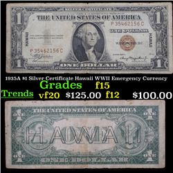 1935A $1 Silver Certificate Hawaii WWII Emergency Currency Grades f+