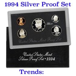 1994 United States Mint Silver Proof Set 5 coins  Black Box 