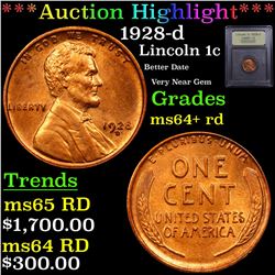 ***Auction Highlight*** 1928-d Lincoln Cent 1c Graded Choice+ Unc RD By USCG (fc)